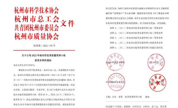 喜報！杭叉集團七個QC成果榮獲杭州市優(yōu)秀質(zhì)量管理小組獎